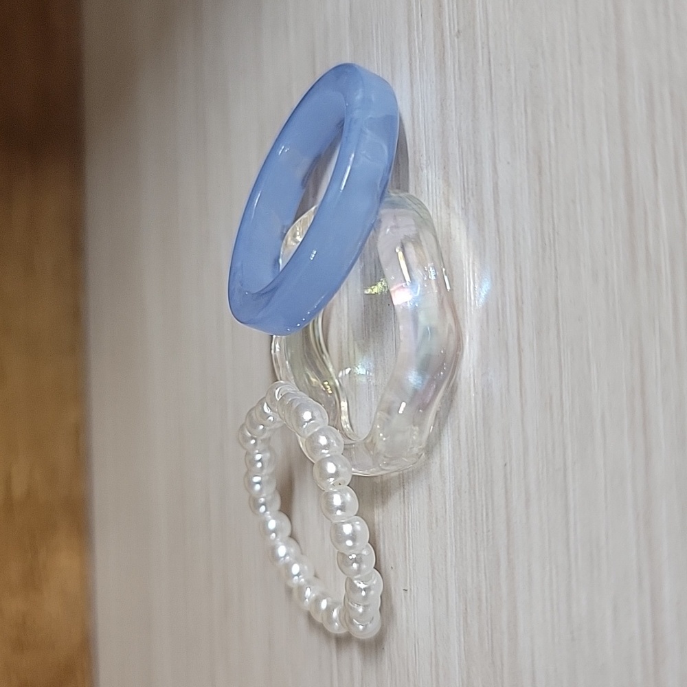 Set of Three Rings - Blue, Clear, Pearl